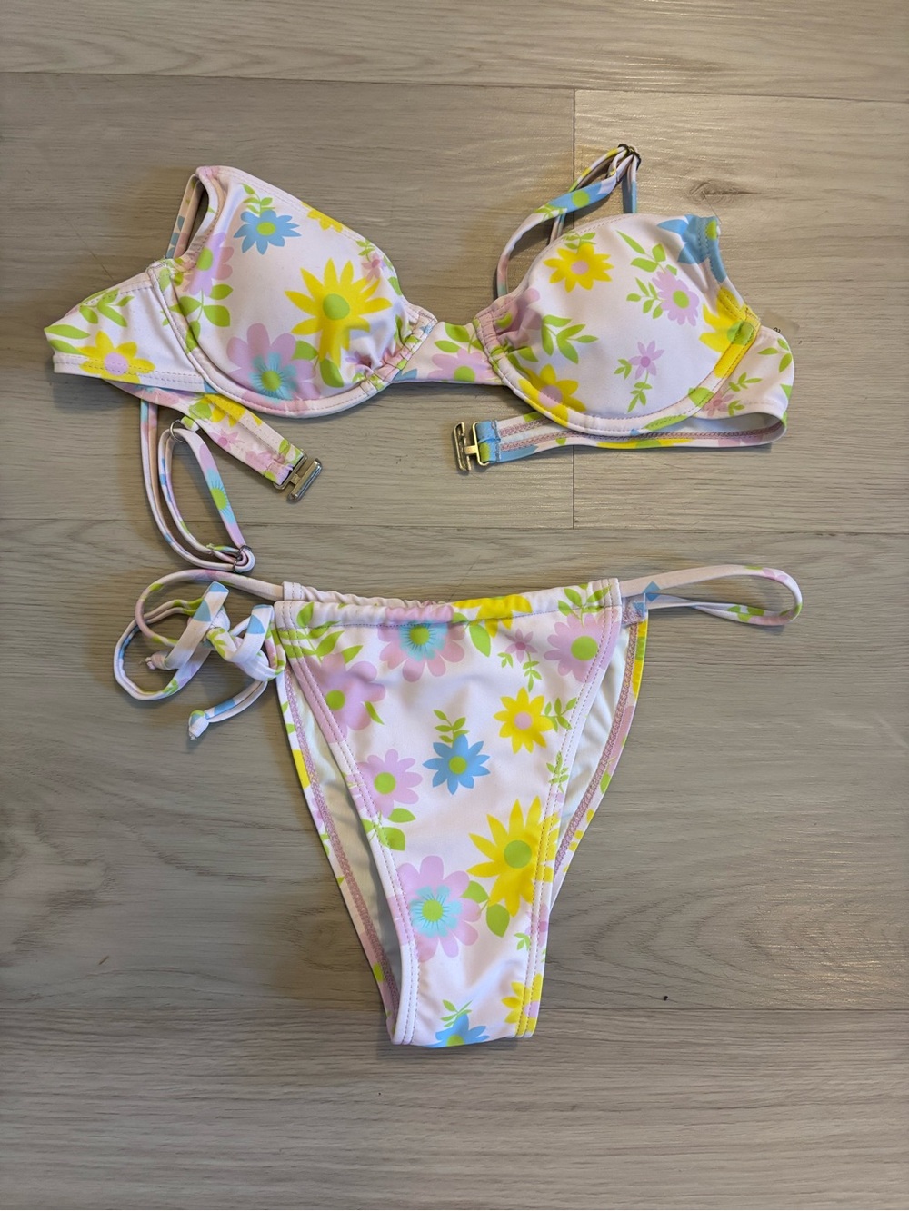 Floral Pastel Two-Piece Bikini - Pink, Yellow, Blue